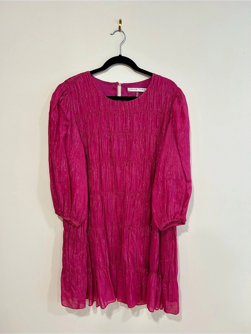 Trina Turk Silvery Dress Mini Pink XS Like New